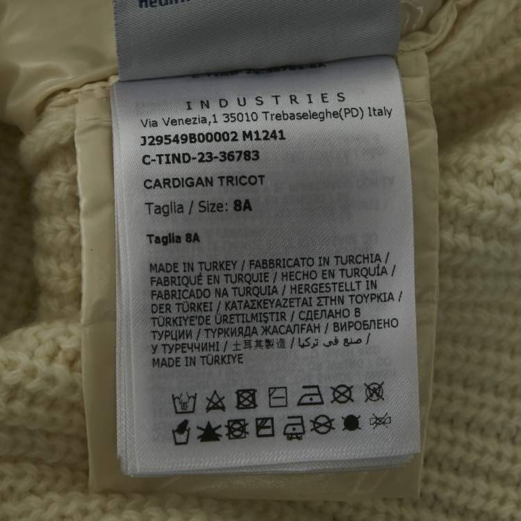 Pre Owned Moncler Kids Ivory Nylon and Rib Knit Down Cardigan Jacket 8 Yrs