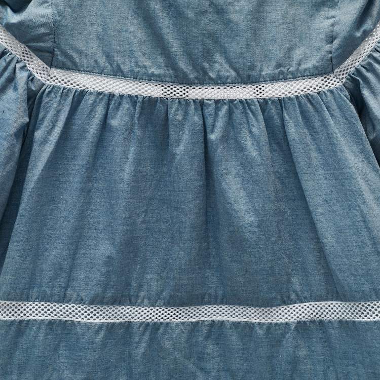 Pre Owned Moncler Kids Blue Cotton Eyelet Embroidered Dress 4 Yrs