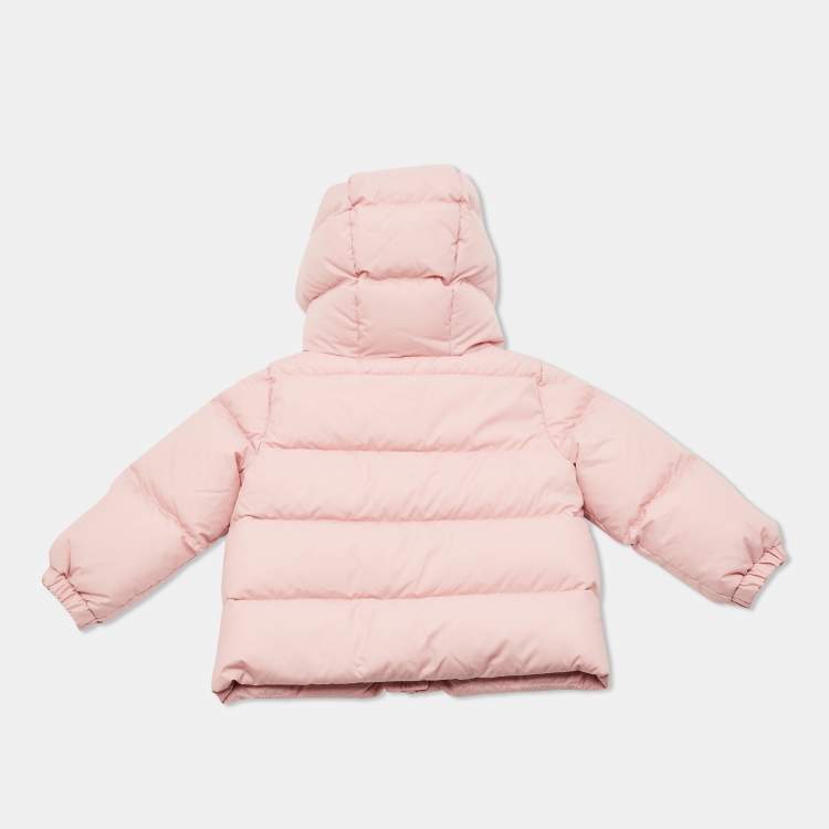 Pre Owned Moncler Kids Pink Synthetic Sharon Hooded Down Jacket 9/12M
