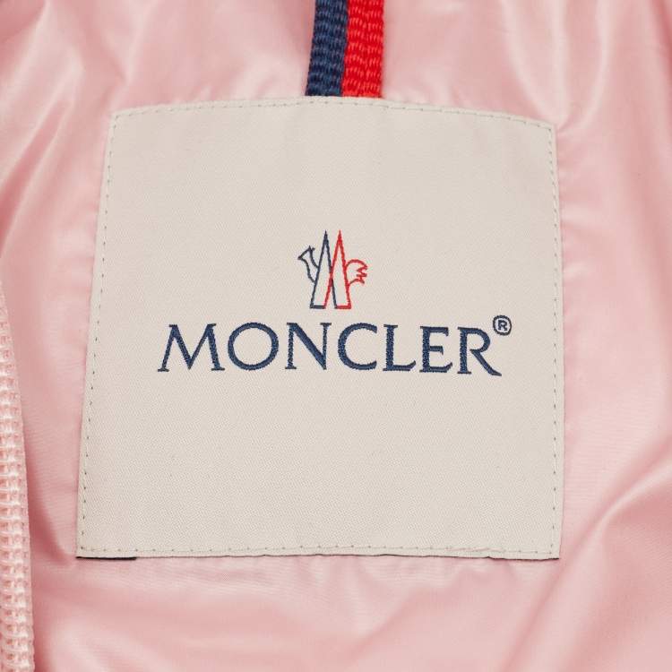 Pre Owned Moncler Kids Pink Synthetic Sharon Hooded Down Jacket 9/12M