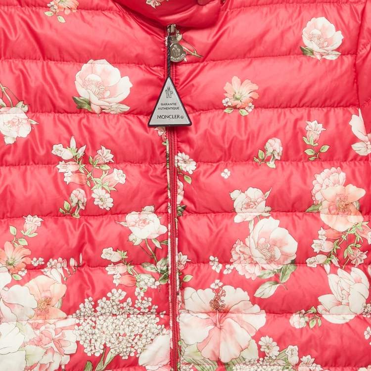 Pre Owned Moncler Kids Pink Floral Print Nylon Puffer Jacket 12Yrs 