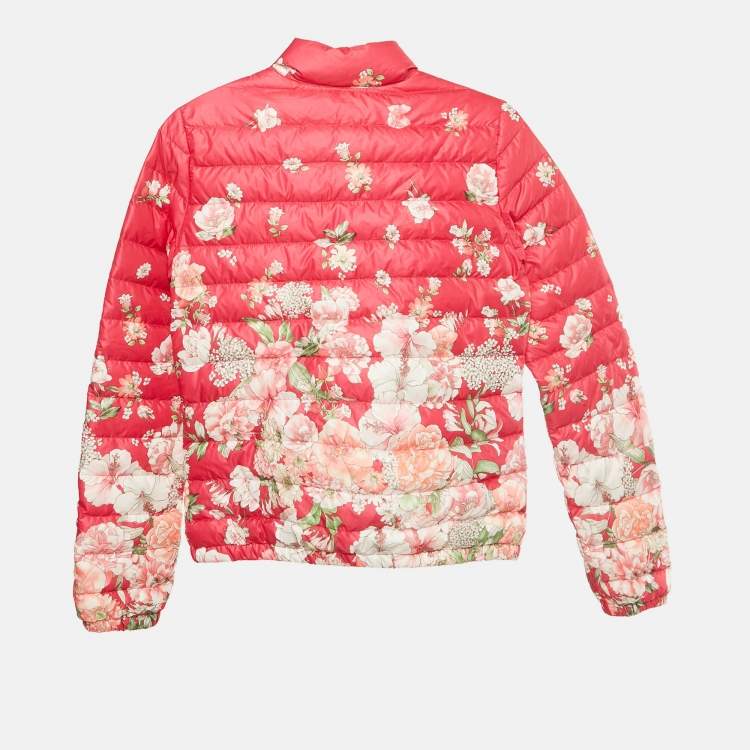 Pre Owned Moncler Kids Pink Floral Print Nylon Puffer Jacket 12Yrs 