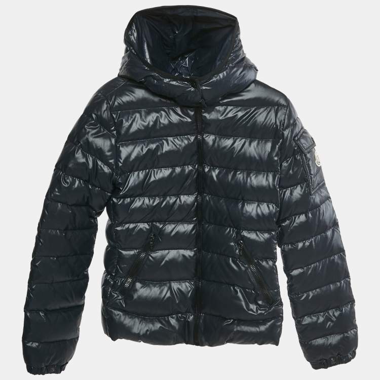 Pre Owned Moncler Kids Navy Blue Nylon Quilted Detachable Hood Down Jacket 14 Yrs 