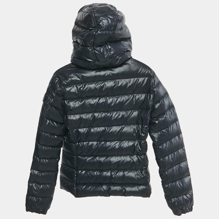 Pre Owned Moncler Kids Navy Blue Nylon Quilted Detachable Hood Down Jacket 14 Yrs 