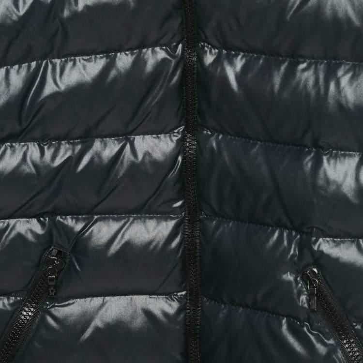 Pre Owned Moncler Kids Navy Blue Nylon Quilted Detachable Hood Down Jacket 14 Yrs 