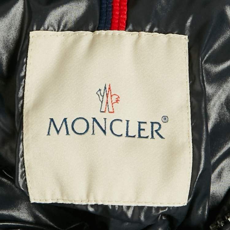 Pre Owned Moncler Kids Navy Blue Nylon Quilted Detachable Hood Down Jacket 14 Yrs 