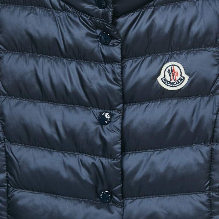 Pre Owned Moncler Navy Blue Nylon New Amaury Packable Down Jacket 4Yrs