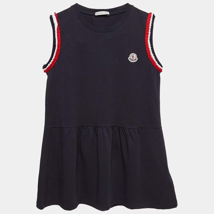 Pre Owned Moncler Navy Blue Cotton Knit Ruffled Sleeveless Top 12 Yrs