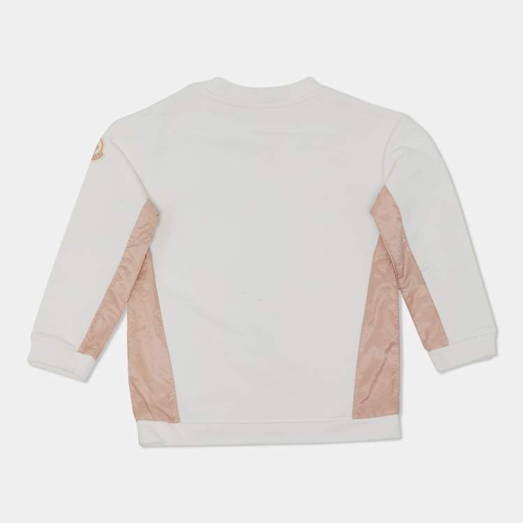 Pre Owned Moncler White Logo Print Cotton Panel Detail Sweatshirt 2 Yrs