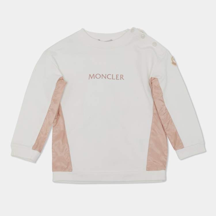 Pre Owned Moncler White Logo Print Cotton Panel Detail Sweatshirt 2 Yrs