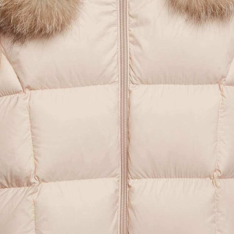 Pre Owned Moncler Pink Nylon Detachable Fur Puffer Onesie 2 Yrs