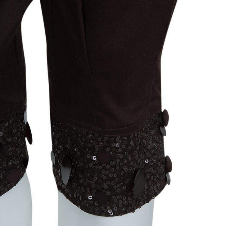 Pre Owned Monnalisa Dark Brown Sequin Embellished Belted Cotton Pants 8 Yrs