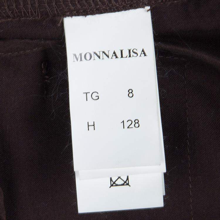 Pre Owned Monnalisa Dark Brown Sequin Embellished Belted Cotton Pants 8 Yrs