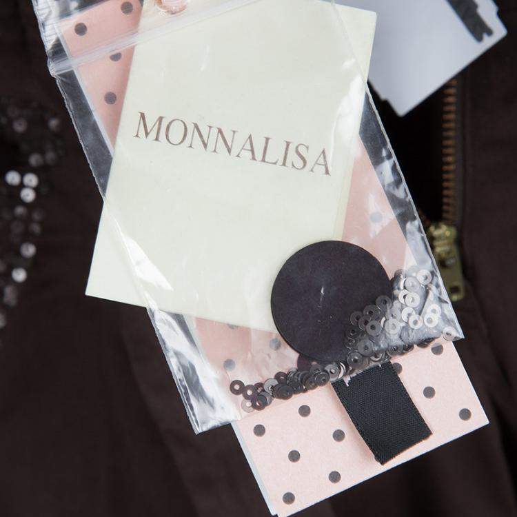 Pre Owned Monnalisa Dark Brown Sequin Embellished Belted Cotton Pants 8 Yrs