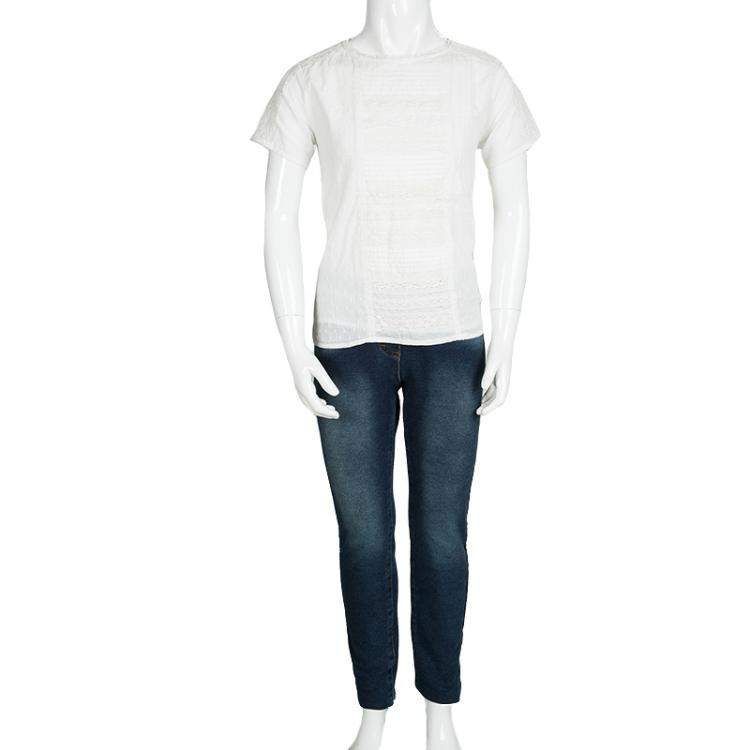 Pre Owned Monnalisa Washed Indigo Terry Embellished Side Stripe Detail Jeggings 10 Yrs