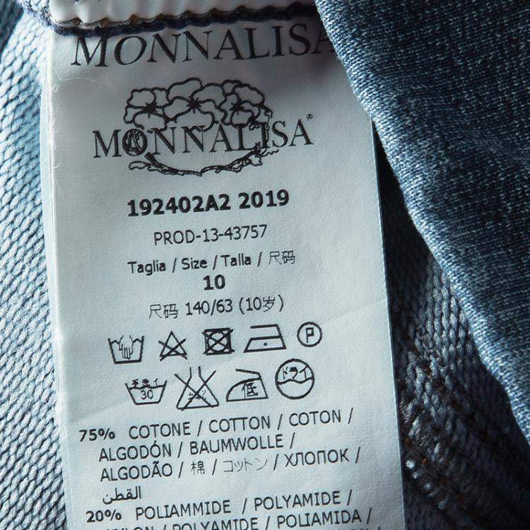 Pre Owned Monnalisa Washed Indigo Terry Embellished Side Stripe Detail Jeggings 10 Yrs