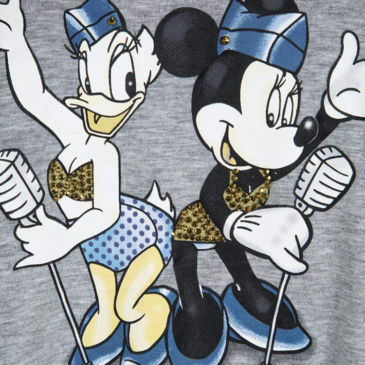 Pre Owned Monnalisa NY & LON Grey Daisy Duck and Minnie Mouse Printed T-shirt 10 Yrs