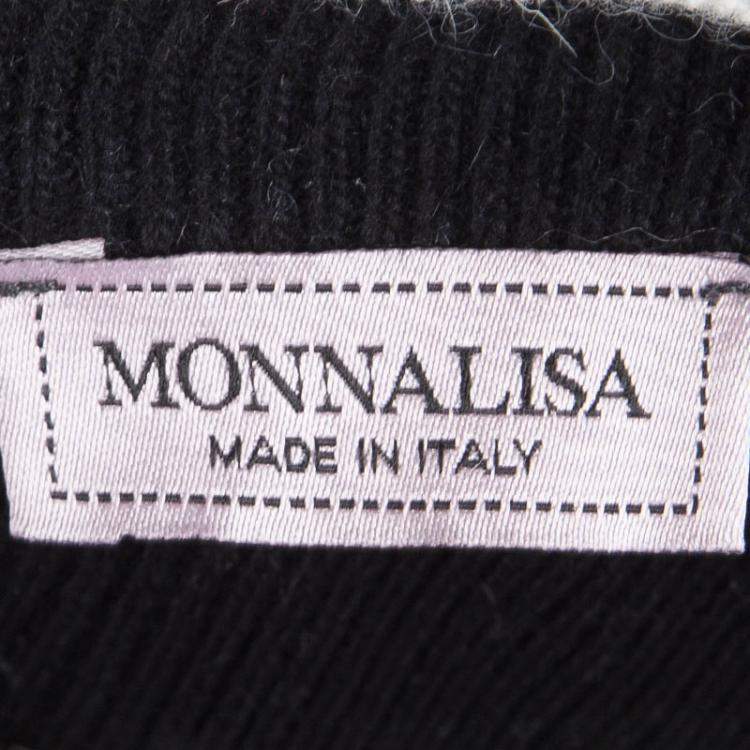 Pre Owned Monnalisa Monochrome Knit Pom-Pom Detail Short Sleeve Dress 4 Yrs
