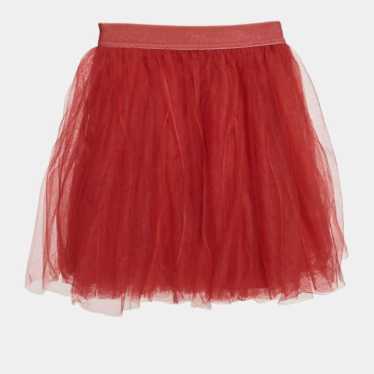 Pre Owned Monnalisa Kids Red Tulle Flared Mini Skirt 12 Yrs 