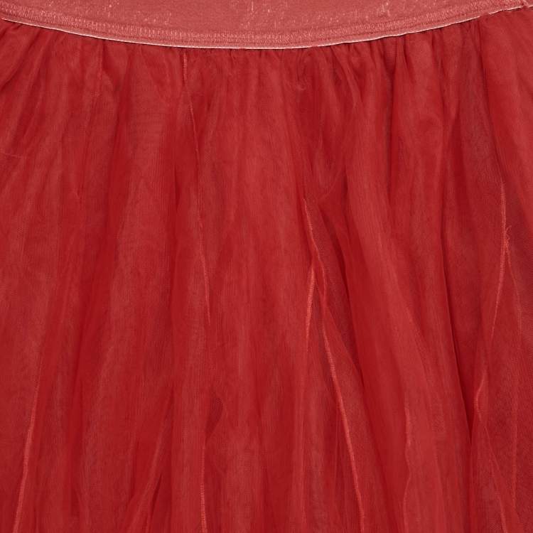 Pre Owned Monnalisa Kids Red Tulle Flared Mini Skirt 12 Yrs 