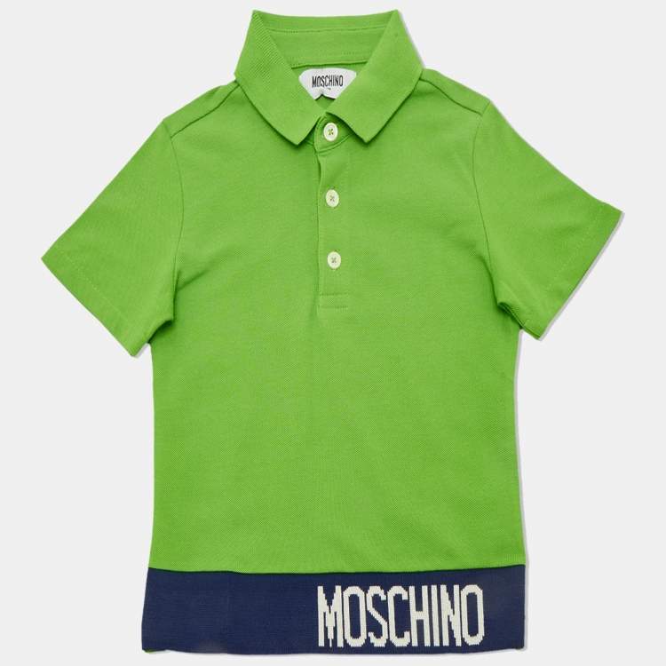 Pre Owned Moschino Kids Green Logo Intarsia Cotton Polo T-Shirt 4 Yrs