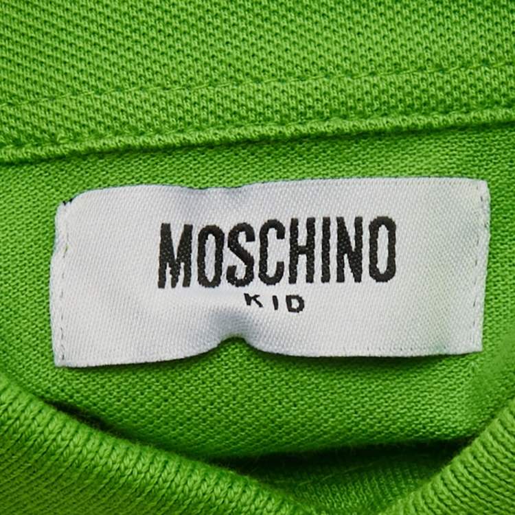 Pre Owned Moschino Kids Green Logo Intarsia Cotton Polo T-Shirt 4 Yrs
