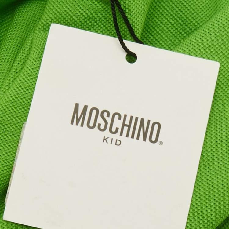 Pre Owned Moschino Kids Green Logo Intarsia Cotton Polo T-Shirt 4 Yrs