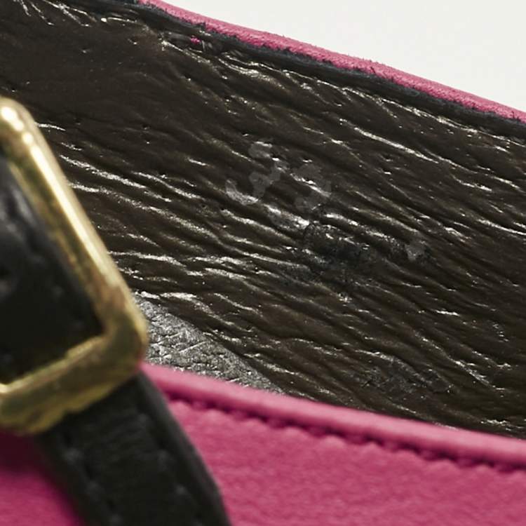 Pre Owned Moschino Pink/Black Leather Flower Ballet Flats Size 33