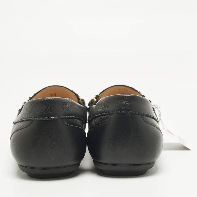 Pre Owned Moschino Black Leather Logo Driving Loafers Size 33 
