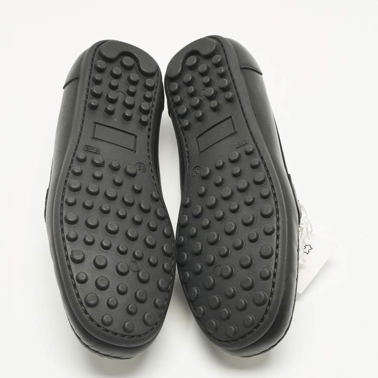 Pre Owned Moschino Black Leather Logo Driving Loafers Size 33 