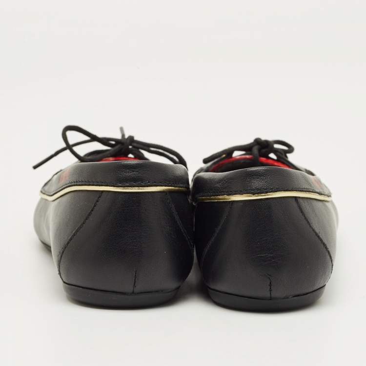 Pre Owned Moschino Red/Black Patent and Leather Heart Ballet Flats Size 33
