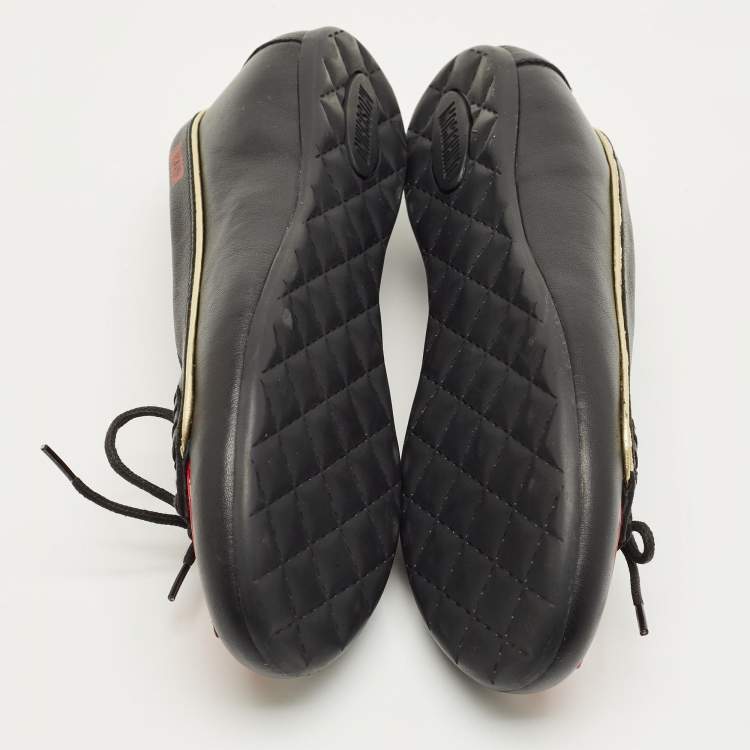 Pre Owned Moschino Red/Black Patent and Leather Heart Ballet Flats Size 33