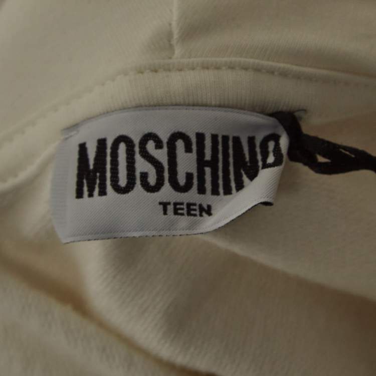 Pre Owned Moschino Teen White Teddy Bear Cotton Hoodie Dress (12 Yrs)