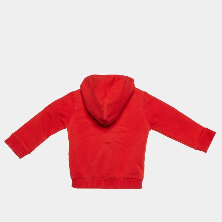 Pre Owned Moschino Baby Red Logo Print Cotton Hooded Jacket 9/12M
