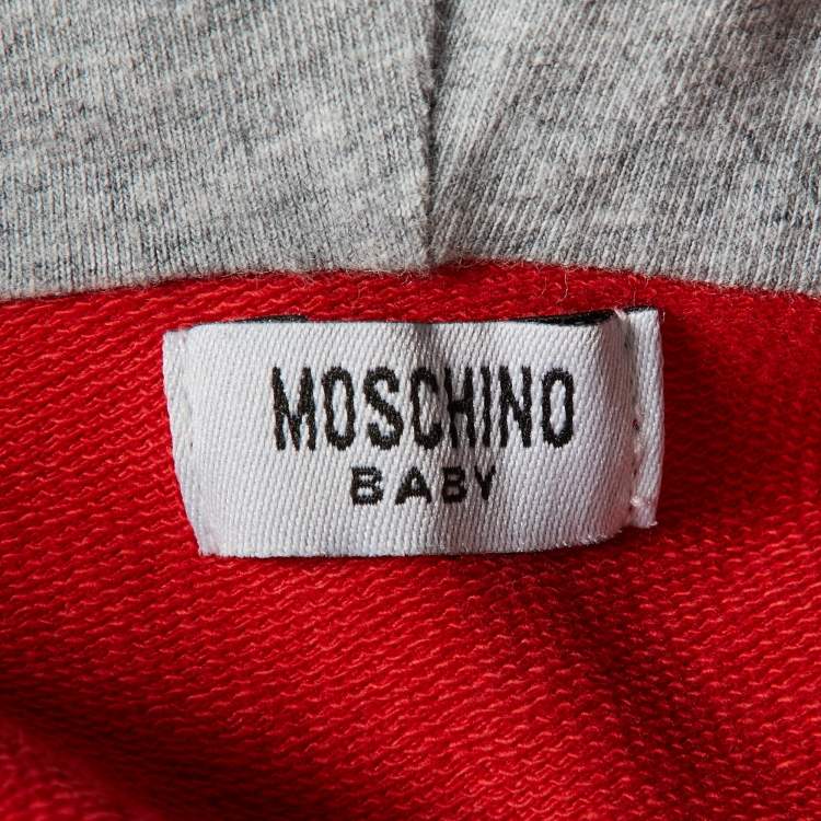 Pre Owned Moschino Baby Red Logo Print Cotton Hooded Jacket 9/12M