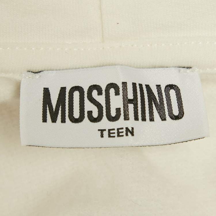 مملوكة مسبقًا Moschino Teen White Teddy Print Cotton Hoodie 12Yrs