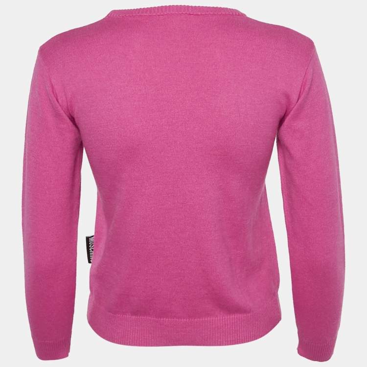 Pre Owned Moschino Teen Pink Bear Pattern Cotton Knit Sweater 10 Yrs