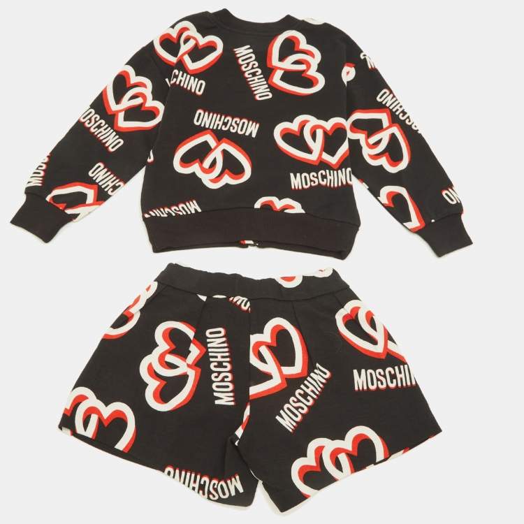 Pre Owned Moschino Kids Black Logo Print Cotton Shorts Set 4Yrs