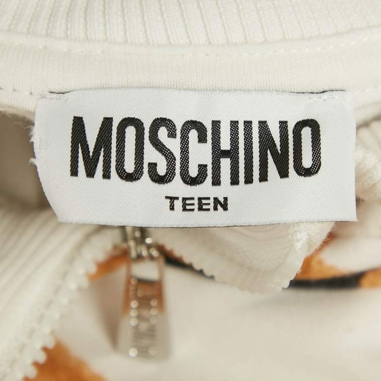 Pre Owned Moschino Kids White Teddy Print Cotton Hoodie 10Yrs