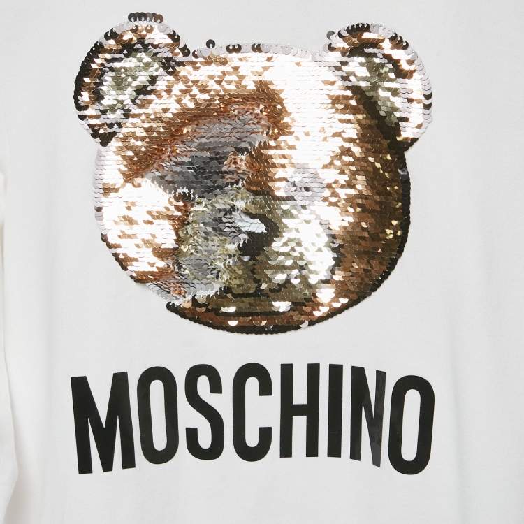 مملوكة مسبقًا Moschino Teen White Sequin Teddy Bear Cotton Knit Sweatshirt 14 Years