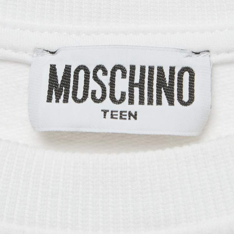 مملوكة مسبقًا Moschino Teen White Sequin Teddy Bear Cotton Knit Sweatshirt 14 Years