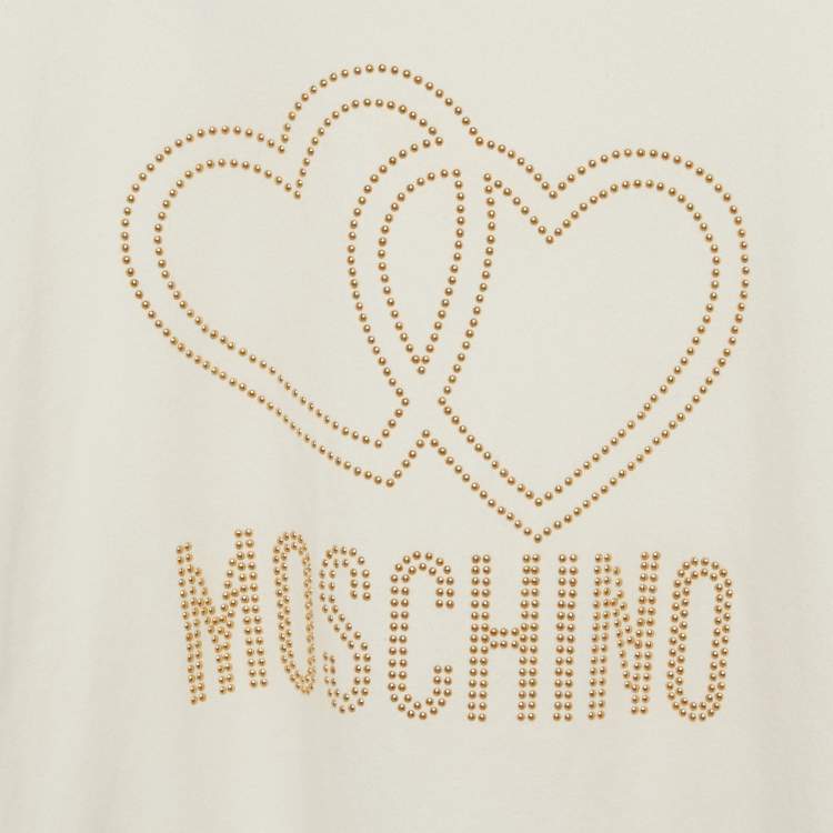 Pre Owned Moschino Teen White Cotton Knit Rhinestone Detail Top 14 Yrs