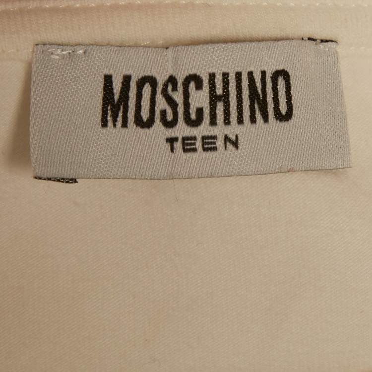 Pre Owned Moschino Teen White Cotton Knit Rhinestone Detail Top 14 Yrs