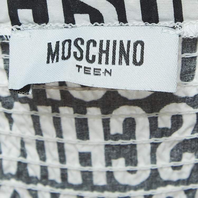 Pre Owned Moschino Teen Black/White Logo Print Cotton Poplin Dress (10 Yrs)