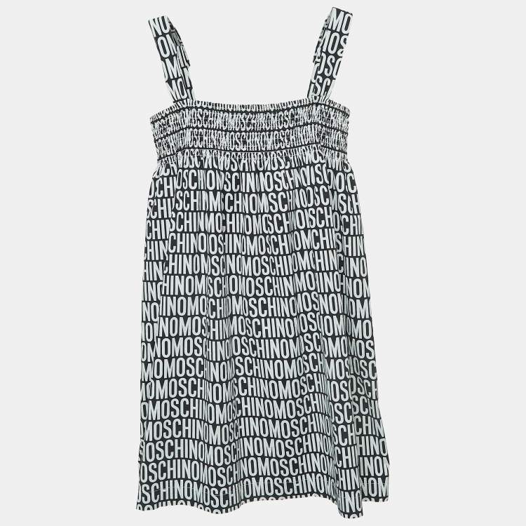 Pre Owned Moschino Teen Black/White Logo Print Cotton Poplin Dress (10 Yrs)