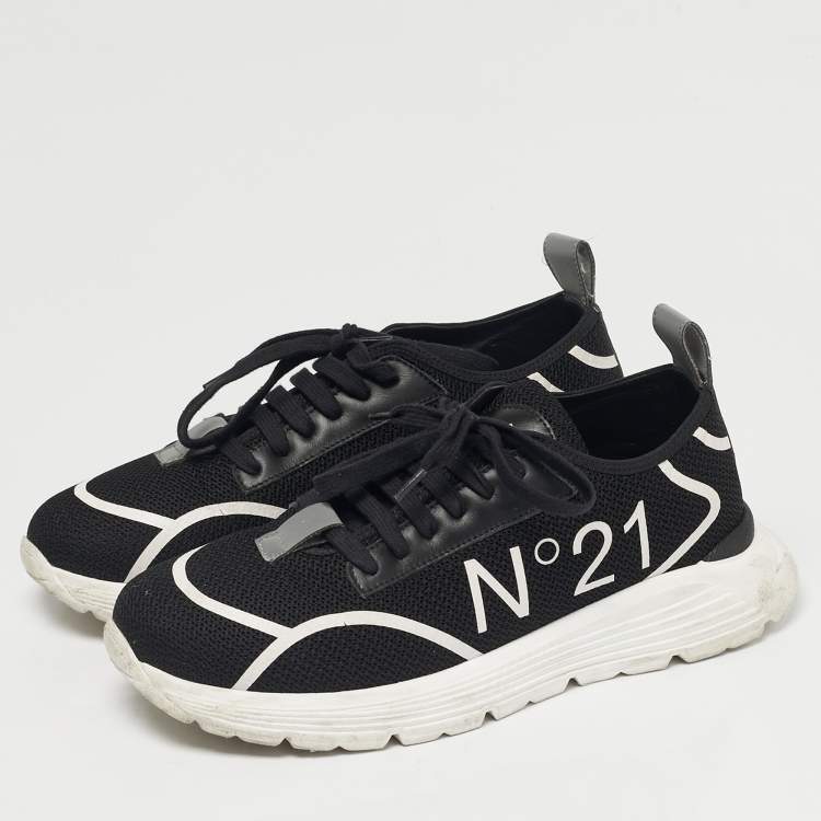 Pre Owned N°21 Black Knit Fabric and Leather Lace Up Sneakers Size 40