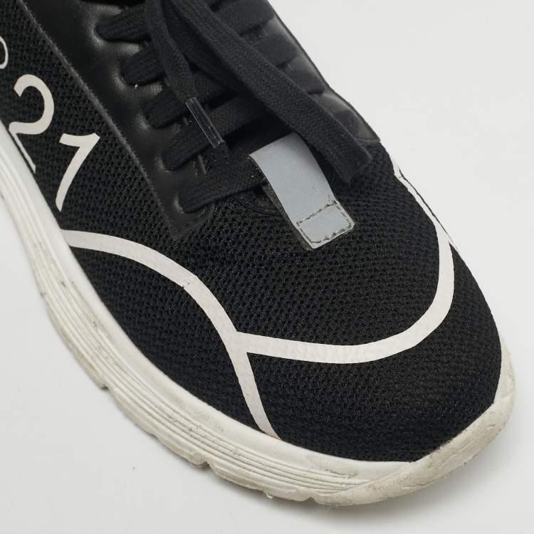 Pre Owned N°21 Black Knit Fabric and Leather Lace Up Sneakers Size 40