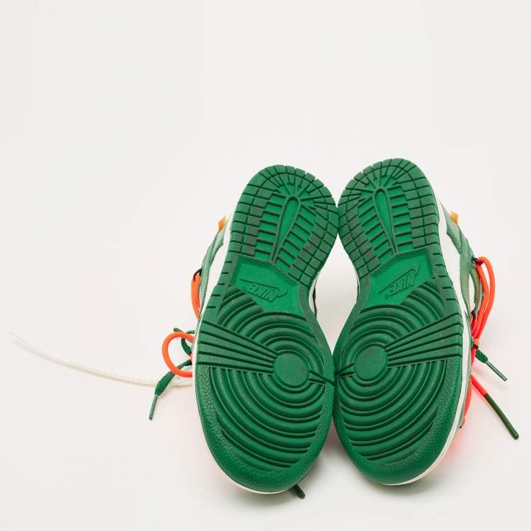 Pre Owned Off-White x Nike Green/White Leather Dunk Low Top Sneakers Size 36