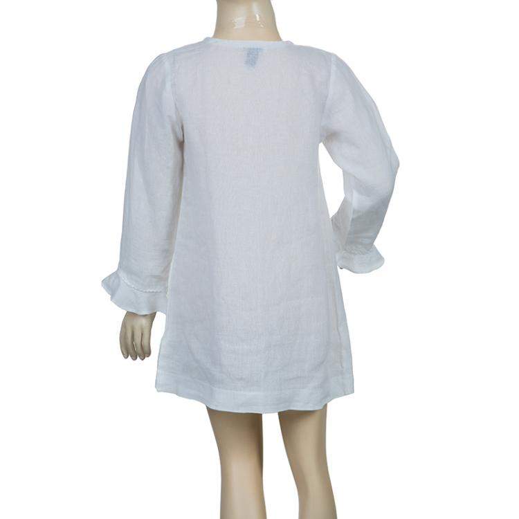 Pre Owned Oscar de la Renta White Linen Long Sleeve Dress 5 Yrs