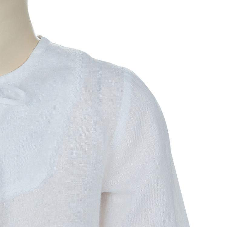 Pre Owned Oscar de la Renta White Linen Long Sleeve Dress 5 Yrs